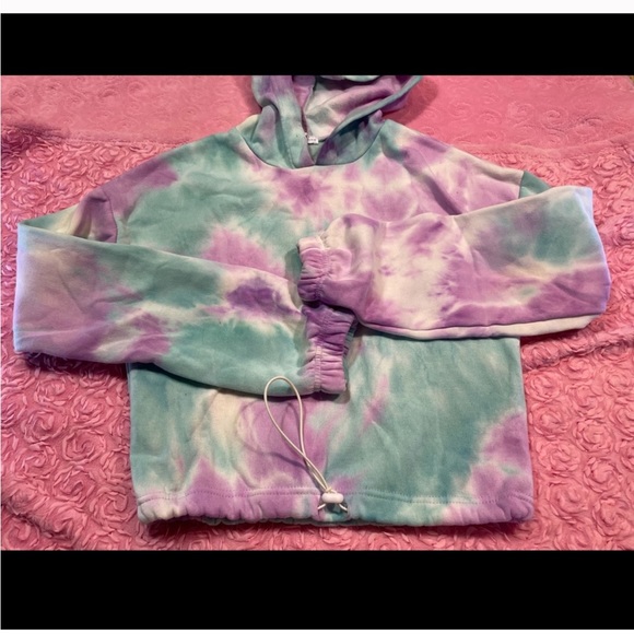 Tie-dye cropped hoodie with drawstring - Picture 10 of 14